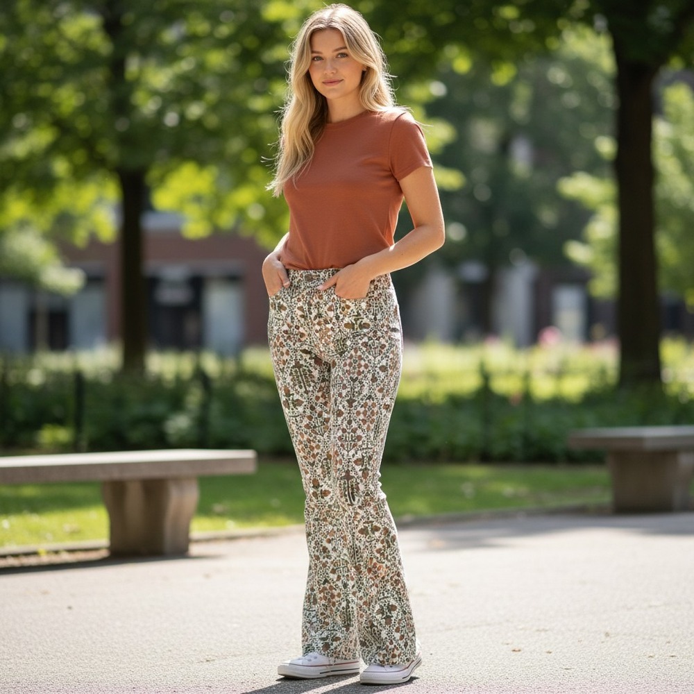 Wrangler Floral Cross Stitch Look High-Rise‎ Fierce Flare Stretch Jeans Wm's NWT